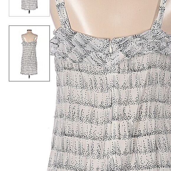 LOFT Ruffled Cotton Silk Spaghetti Strap Ivory Black Dress - Picture 4 of 7